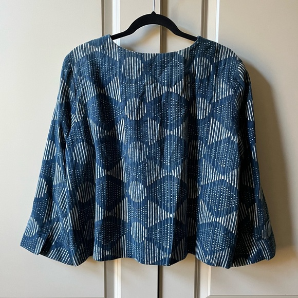 Eileen Fisher Hand-Printed Indigo Organic Cotton Round Neck Jacket Blue - Picture 3 of 6